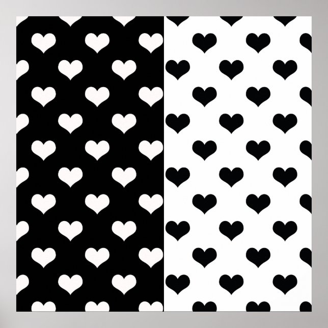 Black White Kärlek Heart Mönster Poster (Framsidan)
