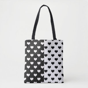 Black White Kärlek Heart Mönster Tygkasse