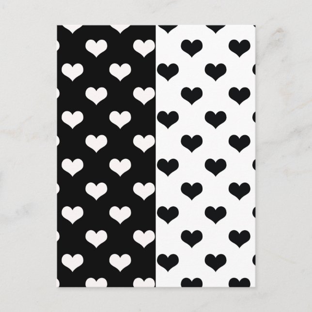 Black White Kärlek Heart Mönster Vykort (Framsida)