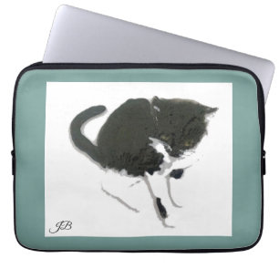 Black White Kattunge Personlig Laptop Fodral