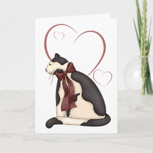Black & White Kattunge w/Hearts Birthday Kort