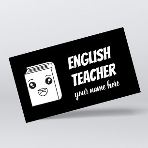 Black & White Kawaii Bok Cute English Teacher ESL Visitkort
