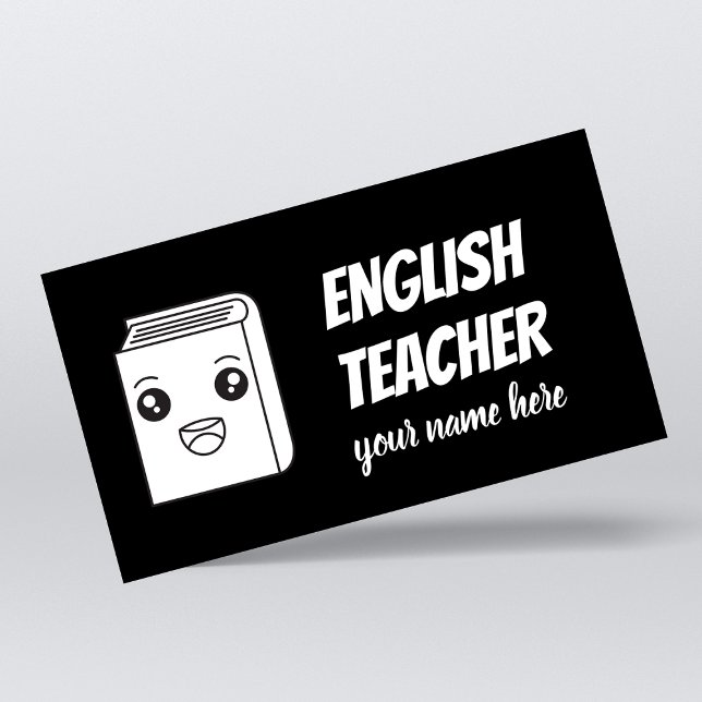 Black & White Kawaii Bok Cute English Teacher ESL Visitkort (Skapare uppladdad)