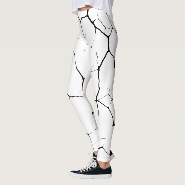 Black White kintsugi mönster Leggings (Vänster)
