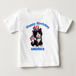 Black & White Kitten (1e) Patriotic Kid T-Shirt