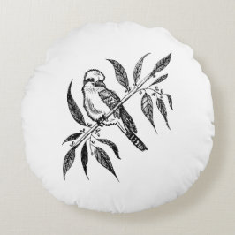 Black & White Kookaburra på Gren Teckning Rund Kudde