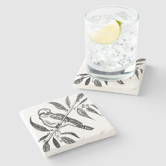 Black & White Kookaburra på Gren Teckning Stenunderlägg (Sidan)