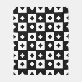 Black White Kor Plus Square Checkerboard Mönster Fleecefilt