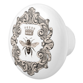 Black & White Krona Queen Bee Ceramic pull Knopp