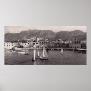 BLACK & WHITE KYRENIA HARBOR 1950 VY POSTER