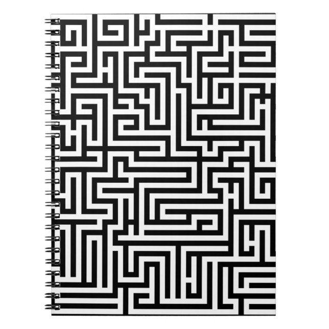 Black & White Labyrinth Maze Pattern Anteckningsbok (Framsidan)