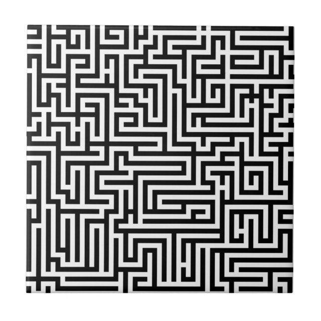 Black & White Labyrinth Maze Pattern Kakelplatta (Framsidan)