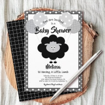 Black White Lamb Baby Shower Cute Simple Modern