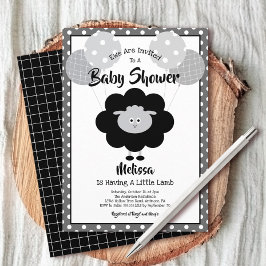 Black White Lamb Baby Shower Cute Simple Modern Inbjudningar