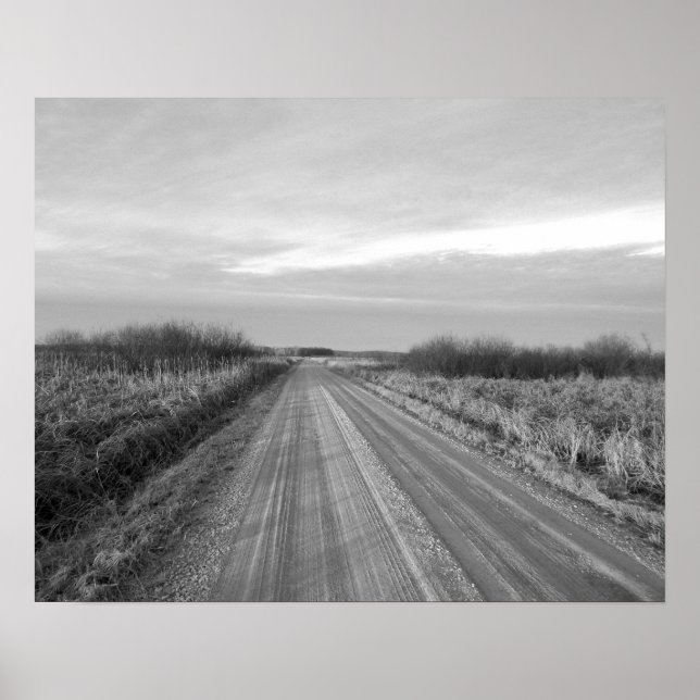 Black & White Land Road, 20 x 16 Poster Print Art  (Framsidan)