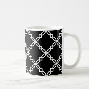 Black White Large Finare Quatrefoil Mönster Kaffemugg