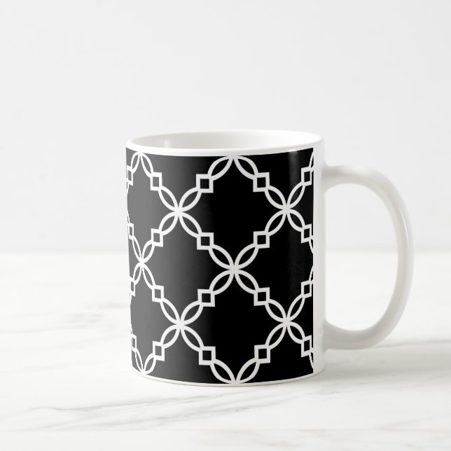 Black White Large Finare Quatrefoil Mönster Kaffemugg (Höger)