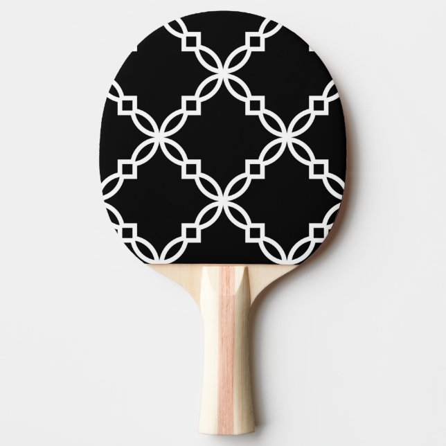 Black White Large Finare Quatrefoil Mönster Pingisracket (Framsidan)