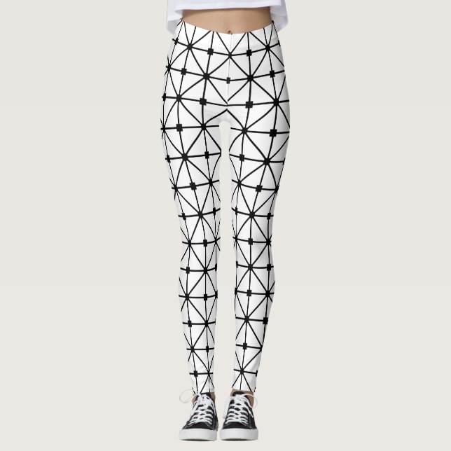 Black White Lattice Mönster Leggings (Framsida)