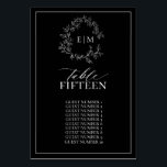 Black White Leafy Vapensköld Monogram Bröllop Bordsnummer<br><div class="desc">Skapa perfektens mottagningsinställning! Vi älskar den här svarta vita Vapenskölden Monogram Bröllop Bordsnummer! Enkelt, elegant och åh-så-söt, det har en hand plockade-läskig krans som omger ett modernt bröllop monogram. Det är personlig i elegantens typografi och accentuerad med handskriven kalligrafi. Slutligen trimmas det i ett känsligt ram. I den här versionen...</div>