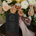 Black White Leafy Vapensköld Monogram Bröllop Inbjudningar<br><div class="desc">Vi älskar det här trendiget, den moderna svartvita bröllopsinbjudan! Enkelt, elegant och åh-så-söt, det har en hand plockade-läskig krans som omger ett modernt bröllop monogram. Det är personlig i elegantens typografi och accentuerad med handskriven kalligrafi. Slutligen trimmas det i ett känsligt ram. Visa sviten här: https://www.zazzle.com/collections/black_white_leafy_crest_monogram_wedding-119655862125661501 Kontakta designern för matchande...</div>