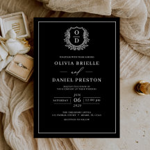 Black White Leafy Vapensköld Monogram Elegant bröl