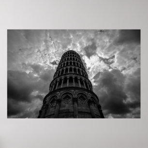 Black White Leaning Torn i Pisa European Travel Poster