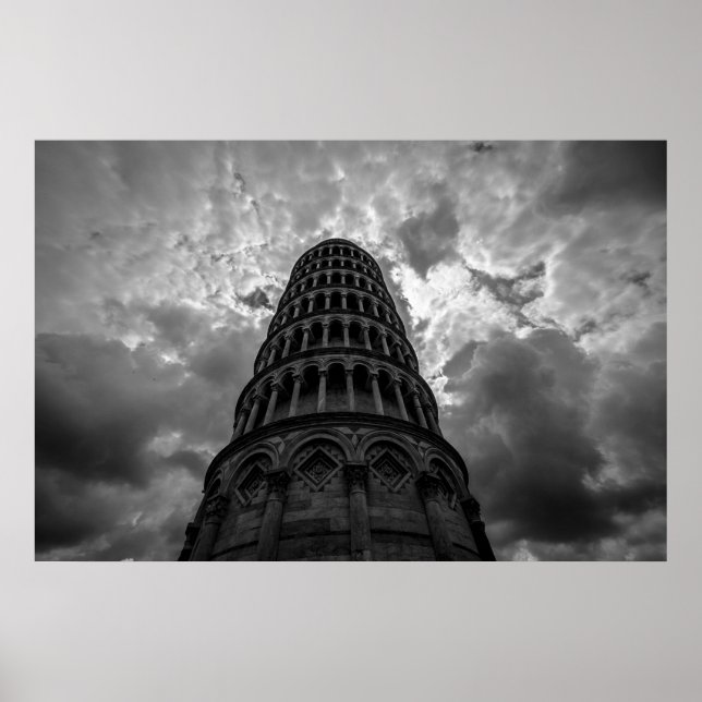 Black White Leaning Torn i Pisa European Travel Poster (Framsidan)