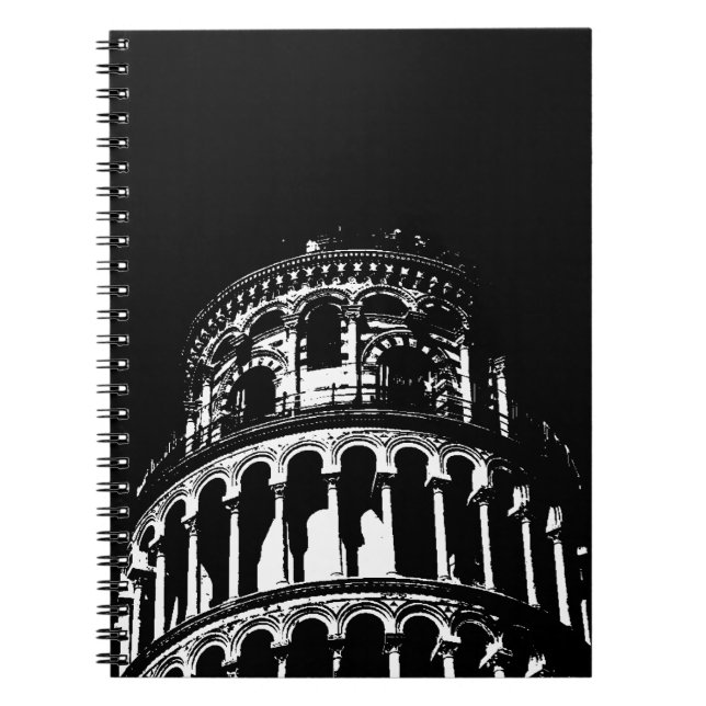 Black White Leaning Torn i Pisa Italien Anteckningsbok (Framsidan)