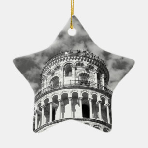 Black White Leaning Torn i Pisa Italien Julgransprydnad Keramik