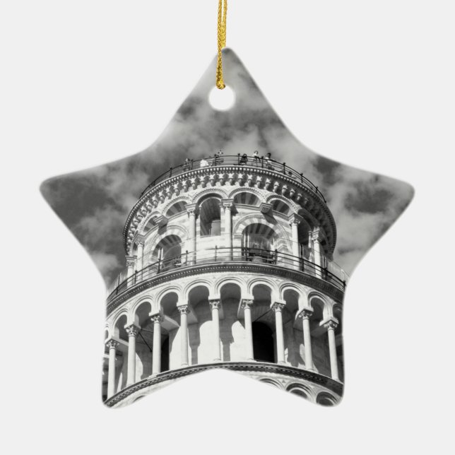 Black White Leaning Torn i Pisa Italien Julgransprydnad Keramik (Framsidan)