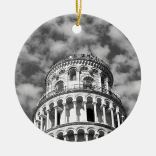 Black White Leaning Torn i Pisa Italien Julgransprydnad Keramik