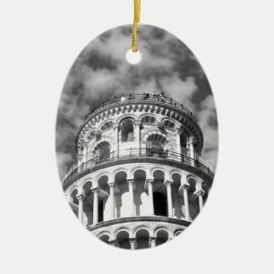 Black White Leaning Torn i Pisa Italien Julgransprydnad Keramik