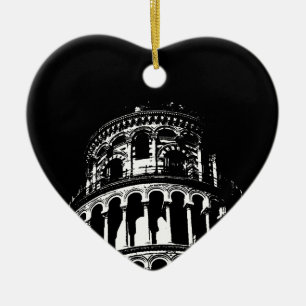 Black White Leaning Torn i Pisa Italien Julgransprydnad Keramik