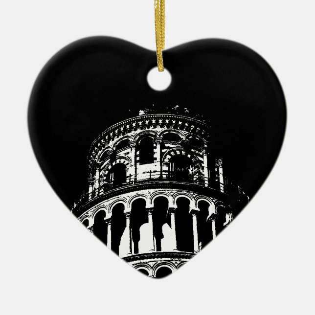 Black White Leaning Torn i Pisa Italien Julgransprydnad Keramik (Framsidan)