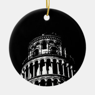 Black White Leaning Torn i Pisa Italien Julgransprydnad Keramik