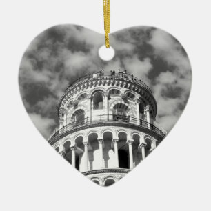 Black White Leaning Torn i Pisa Italien Julgransprydnad Keramik
