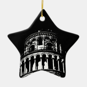 Black White Leaning Torn i Pisa Italien Julgransprydnad Keramik