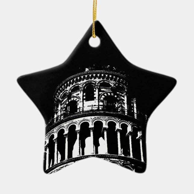 Black White Leaning Torn i Pisa Italien Julgransprydnad Keramik (Framsidan)