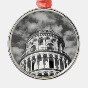 Black White Leaning Torn i Pisa Italien Julgransprydnad Metall