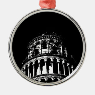 Black White Leaning Torn i Pisa Italien Julgransprydnad Metall