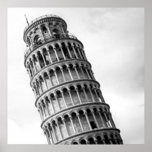 Black & White Leaning Torn i Pisa Italien Poster