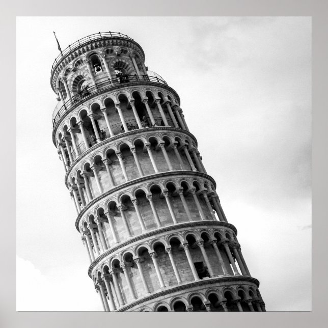 Black & White Leaning Torn i Pisa Italien Poster (Framsidan)