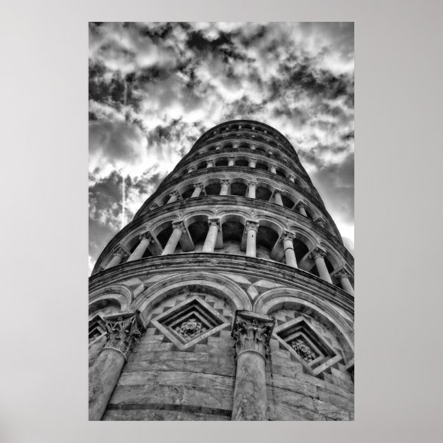 Black & White Leaning Torn i Pisa Italien Poster (Framsidan)