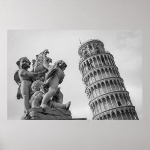 Black & White Leaning Torn i Pisa Italien Poster