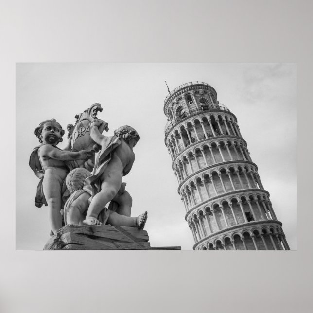 Black & White Leaning Torn i Pisa Italien Poster (Framsidan)