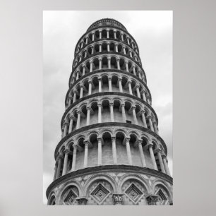 Black & White Leaning Torn i Pisa Italien Poster