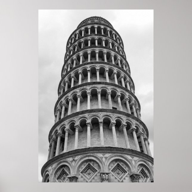 Black & White Leaning Torn i Pisa Italien Poster (Framsidan)