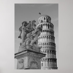 Black & White Leaning Torn i Pisa Italien Poster