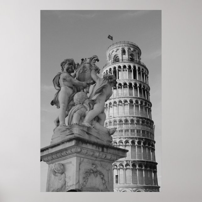 Black & White Leaning Torn i Pisa Italien Poster (Framsidan)